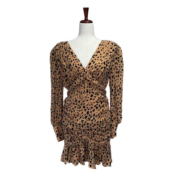 Nicholas $590 Women's Leopard Gathered Mini Frill Dress in‎ Silk Size 8 Ruched - Picture 4 of 16
